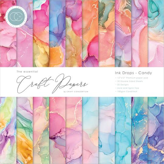 Craft Consortium Ink Drops Candy Double-Sided Paper Pad, 12&#x22; x 12&#x22;